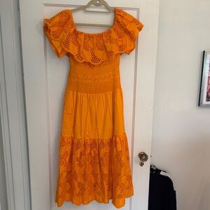 Self-Portrait Orange Ruffle Midi Dress